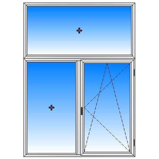 Вікно REHAU двостулкове з верхньою глухою фрамугою, права стулка поворотно-відкидна
