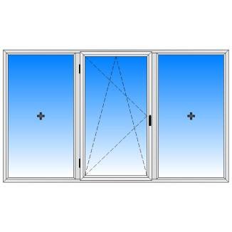 Металопластикове вікно REHAU тристулкове (2 поворотно-відкидні + 1 глуха, центр) у кімнату