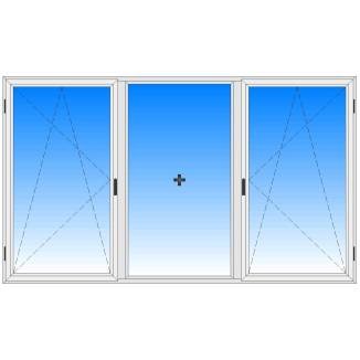 Вікно REHAU тристулкове: 2 поворотно-відкидні + 1 глуха (центр)