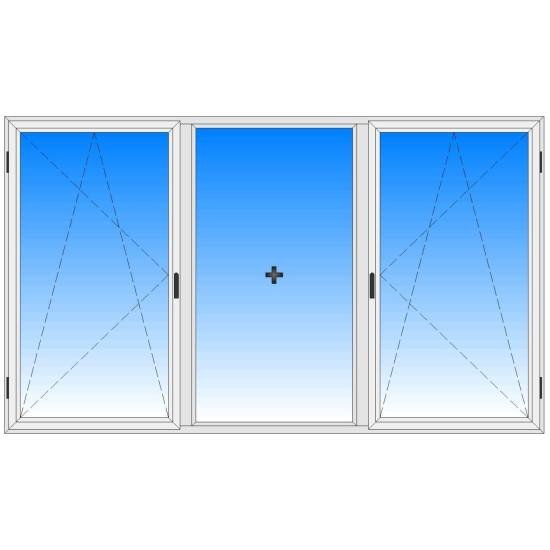 Вікно REHAU тристулкове: 2 поворотно-відкидні + 1 глуха (центр)